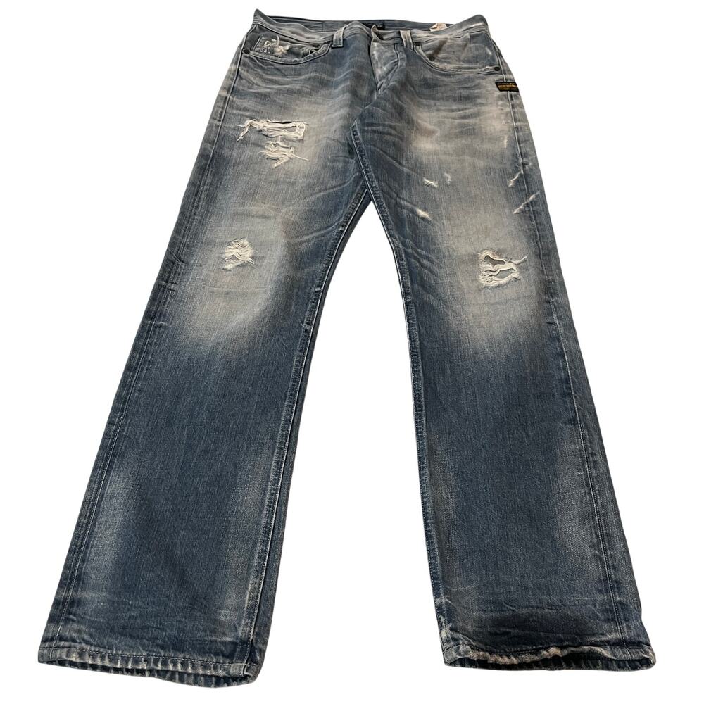 16-74 G-STAR RAW Men's VTG 3301 Distressed Jeans Straight Fit Stone Wash 30x32
